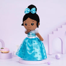 Load image into Gallery viewer, OUOZZZ Personalized Deep Skin Tone Plush Blue Princess Doll