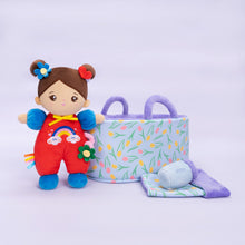 Load image into Gallery viewer, Personalized Brown Skin Tone Mini Plush Baby Girl Doll &amp; Gift Set