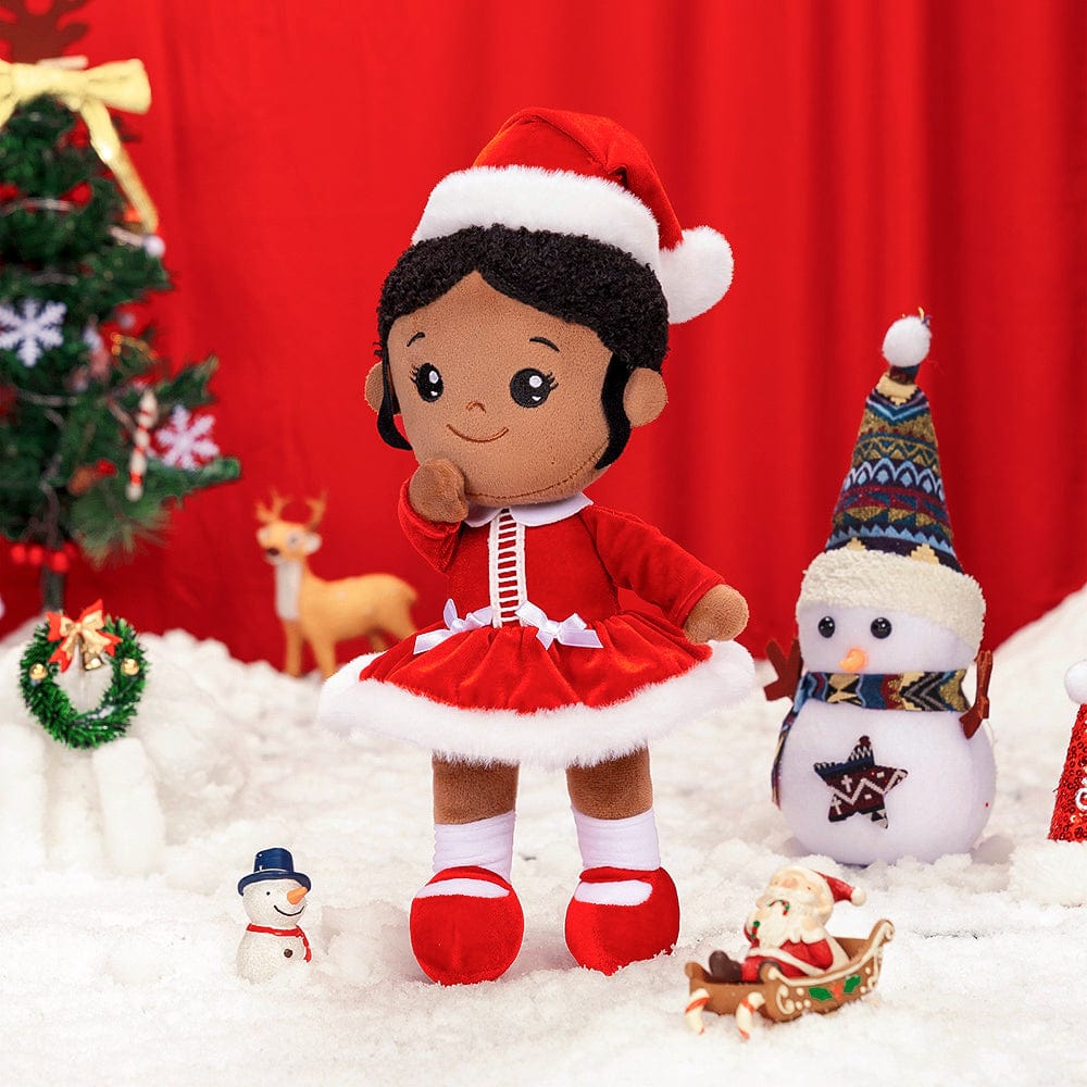 OUOZZZ Personalized Deep Skin Tone Red Christmas Plush Baby Girl Doll