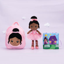 Load image into Gallery viewer, OUOZZZ Personalized Deep Skin Tone Plush Pink Ballet Doll Ballerina+Backpack+Book
