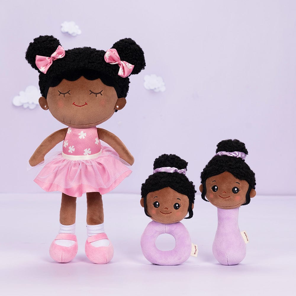 OUOZZZ Personalized Deep Skin Tone Plush Pink Dora Doll