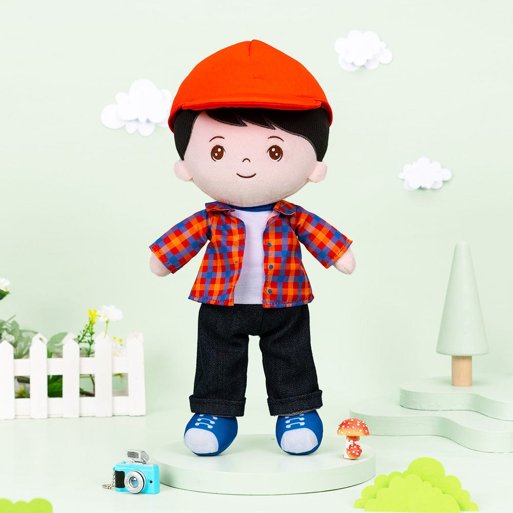 OUOZZZ Personalized Plaid Jacket Plush Baby Boy Doll Plaid Jacket