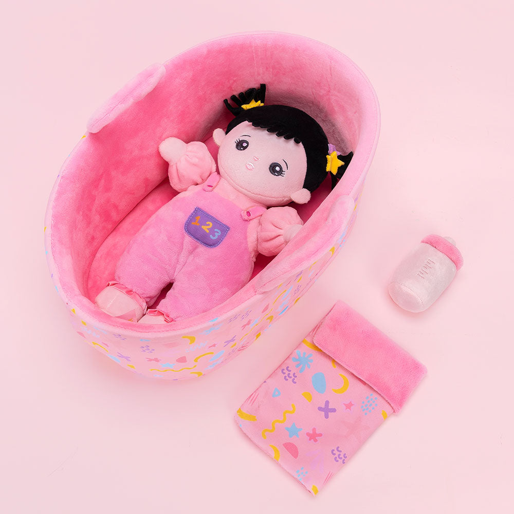 Personalized Black Hair Mini Plush Rag Baby Doll & Gift Set