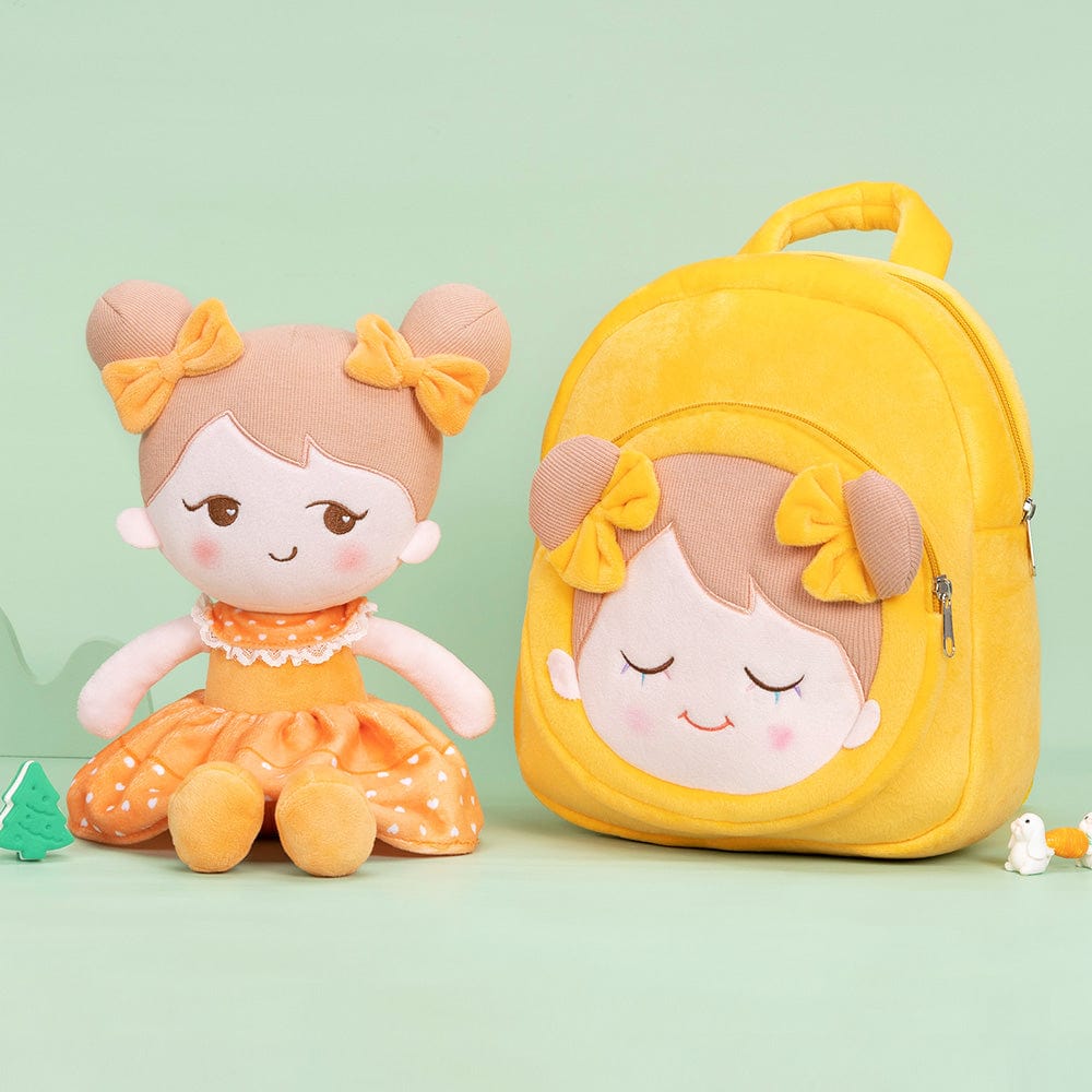 OUOZZZ Personalized Playful Orange Doll With Backpack