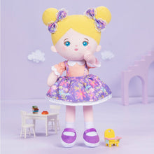 Load image into Gallery viewer, OUOZZZ Personalized Purple Floral Dress Blue Eyes Plush Baby Girl Doll Only Doll