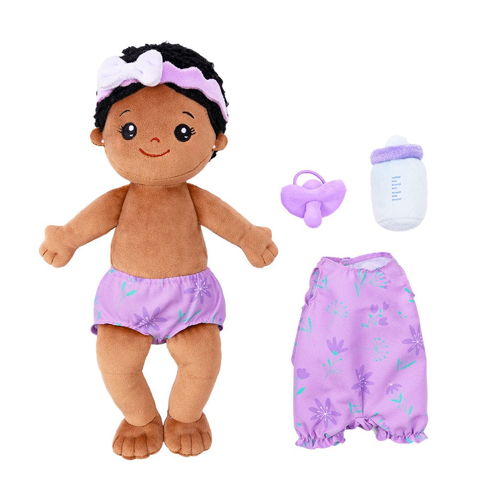 OUOZZZ Personalized Sitting Position Dress up Deep Skin Tone Plush Lite Baby Girl Doll Purple