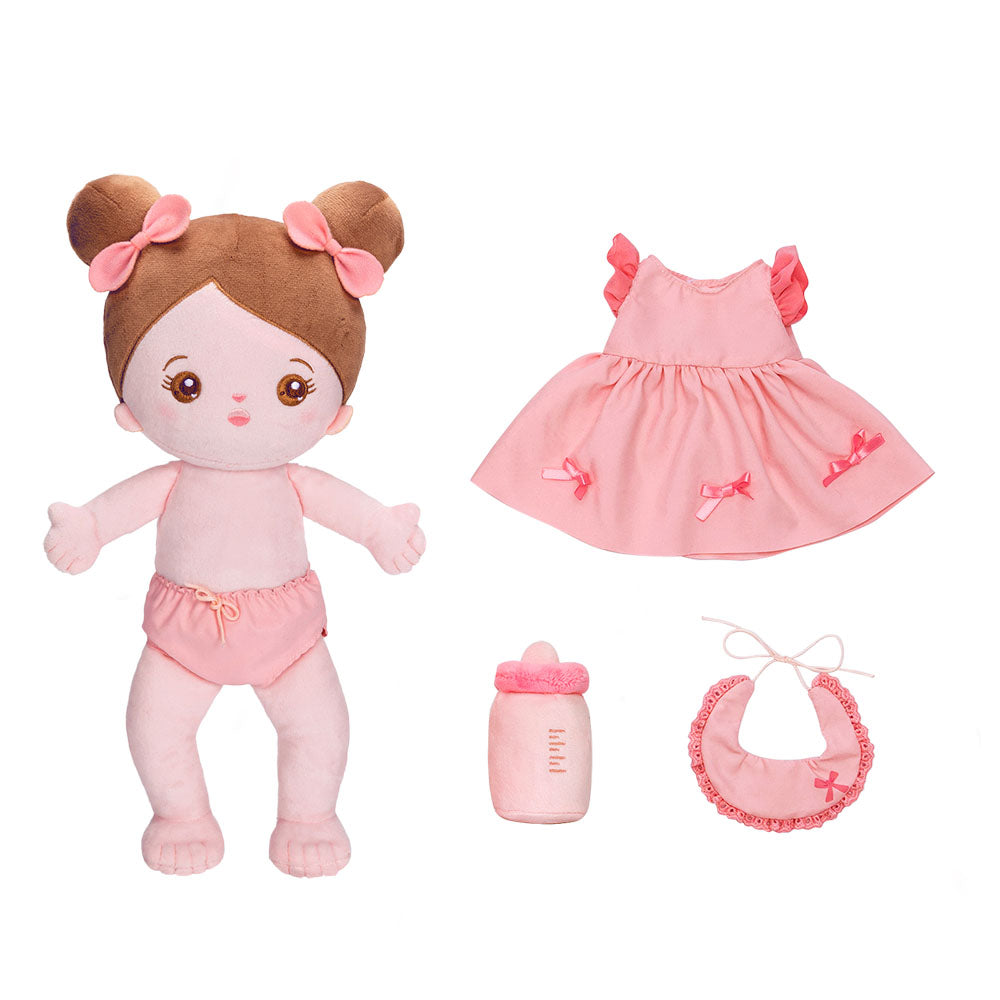 Personalized Pink Dress Plush Mini Baby Girl Doll With Changeable Outfit