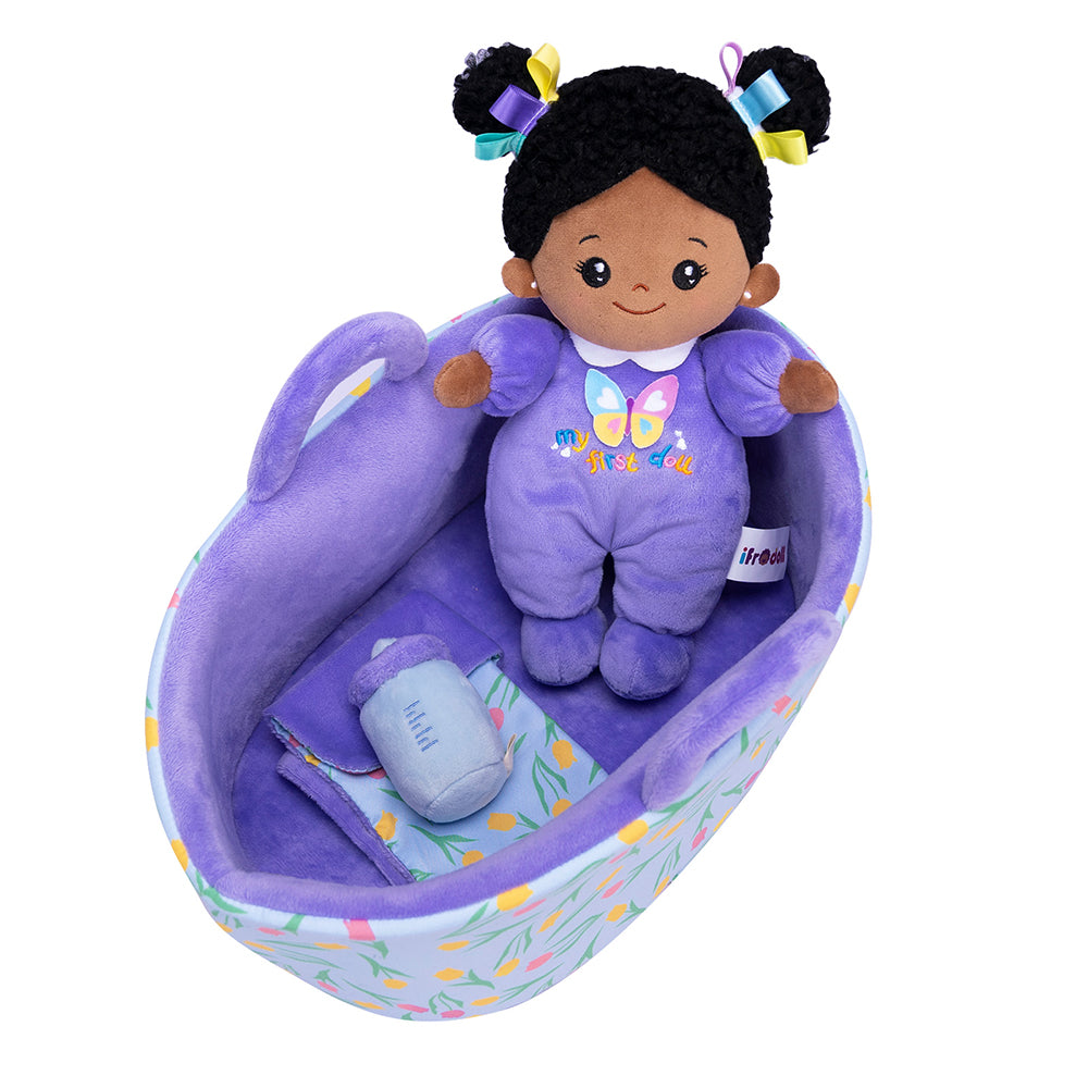 Personalized Purple Deep Skin Tone Mini Plush Baby Doll & Gift Set