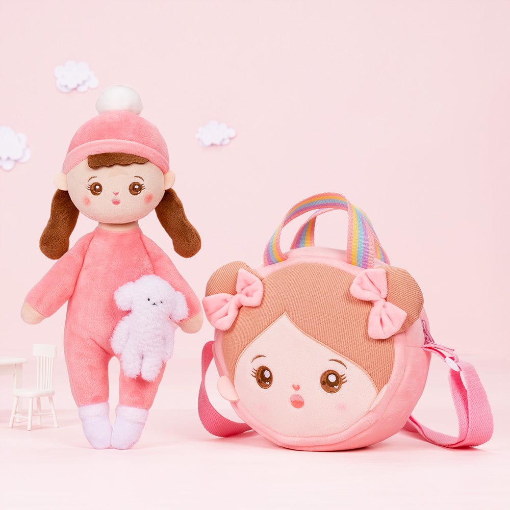 OUOZZZ Personalized Pink Lite Plush Rag Baby Doll With Shoulder Bag👜
