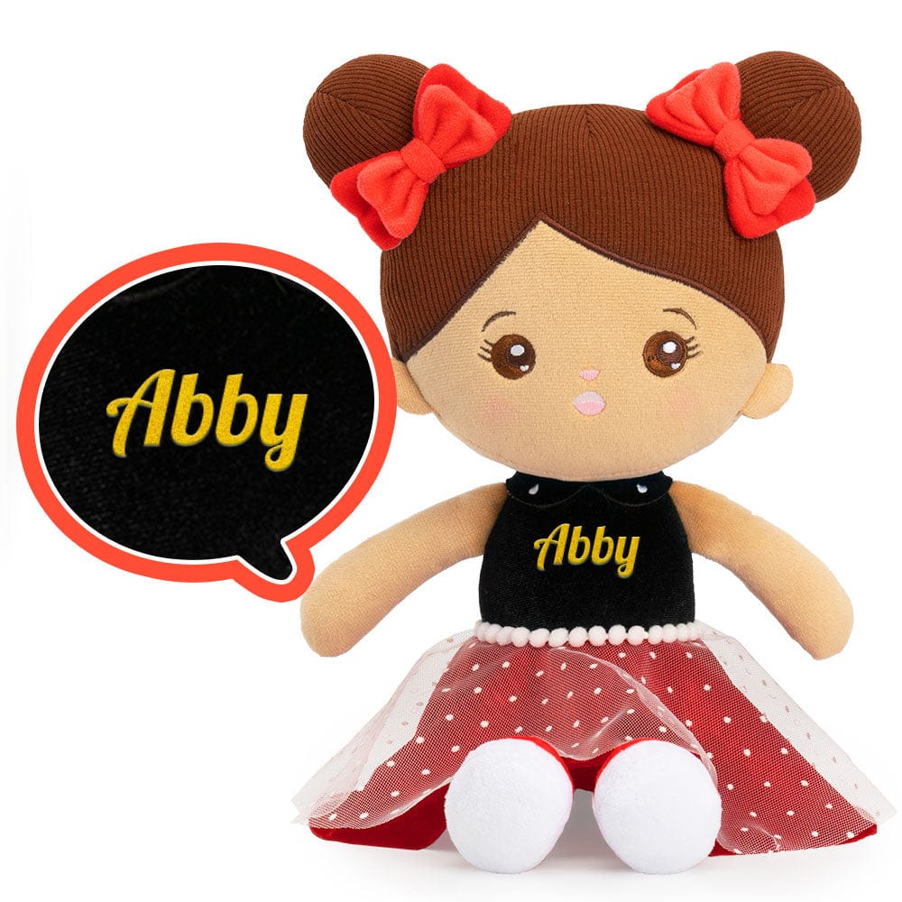 OUOZZZ Personalized Plush Rag Baby Doll - Girl-Deep Brown Hair