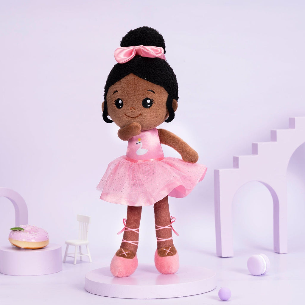 OUOZZZ Personalized Deep Skin Tone Plush Pink Ballet Doll