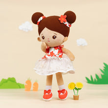 Load image into Gallery viewer, Personalized Brown Skin Tone White Floral Dress Plush Baby Girl Doll