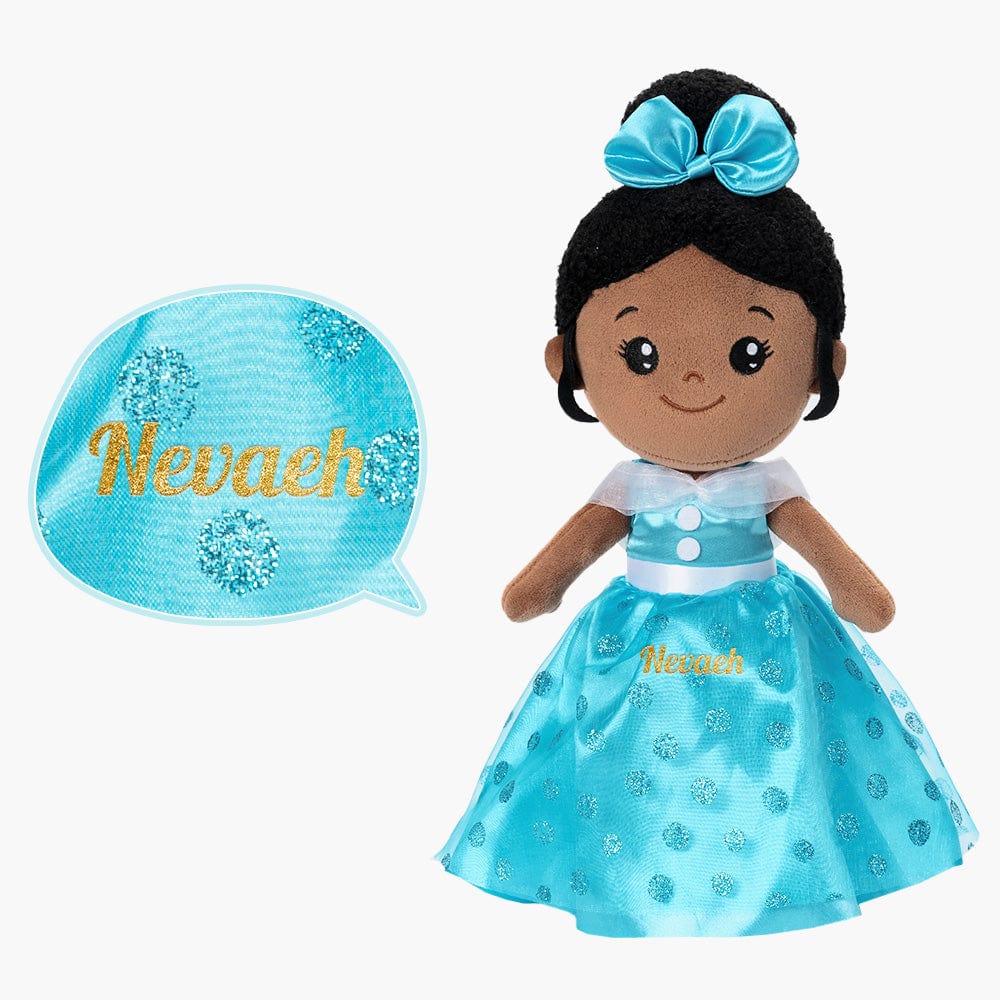 OUOZZZ Personalized Deep Skin Tone Plush Blue Princess Doll Only Doll
