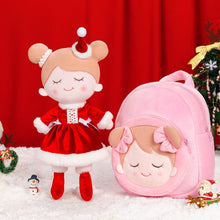 Load image into Gallery viewer, OUOZZZ Personalized Red Christmas Plush Baby Girl Doll With Backpack