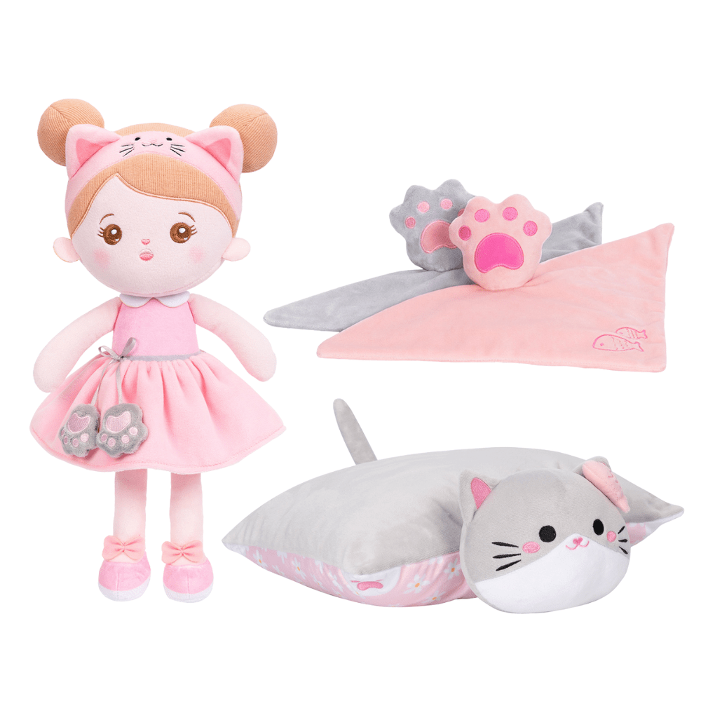 OUOZZZ Personalized Plush Kitten Doll & Pillow & Soothing Towel Gift Set