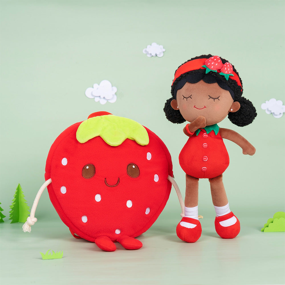 Personalized Deep Skin Tone Plush Red Strawberry Doll