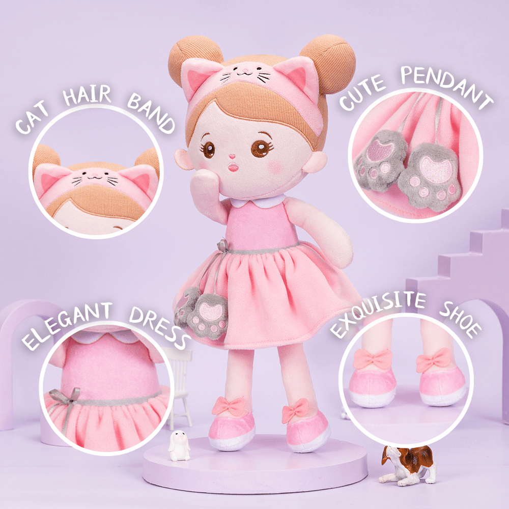 OUOZZZ Personalized Pink Cat Plush Baby Girl Doll