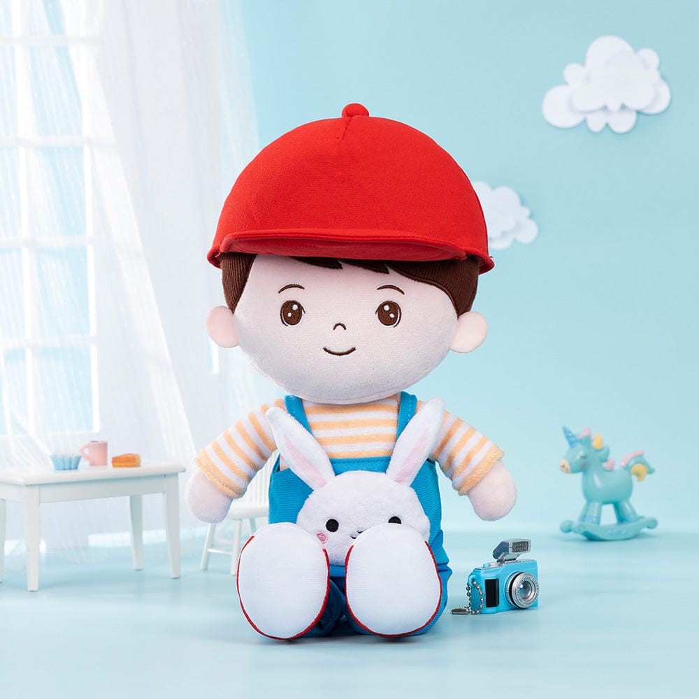 OUOZZZ Personalized Rabbit Overalls Plush Baby Boy Doll