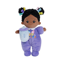 Load image into Gallery viewer, Personalized Purple Deep Skin Tone Mini Plush Baby Doll &amp; Gift Set