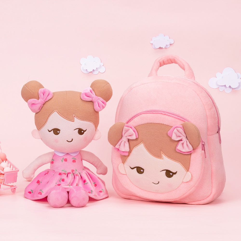 OUOZZZ Personalized Playful Pink Girl Doll With Backpack