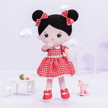 Load image into Gallery viewer, Personalizedoll Personalized Black Hair Red Plaid Dress Plush Baby Girl Doll