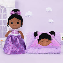 Load image into Gallery viewer, OUOZZZ Personalized Deep Skin Tone Plush Purple Princess Doll