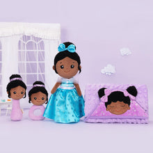 Load image into Gallery viewer, OUOZZZ Personalized Deep Skin Tone Plush Blue Princess Doll